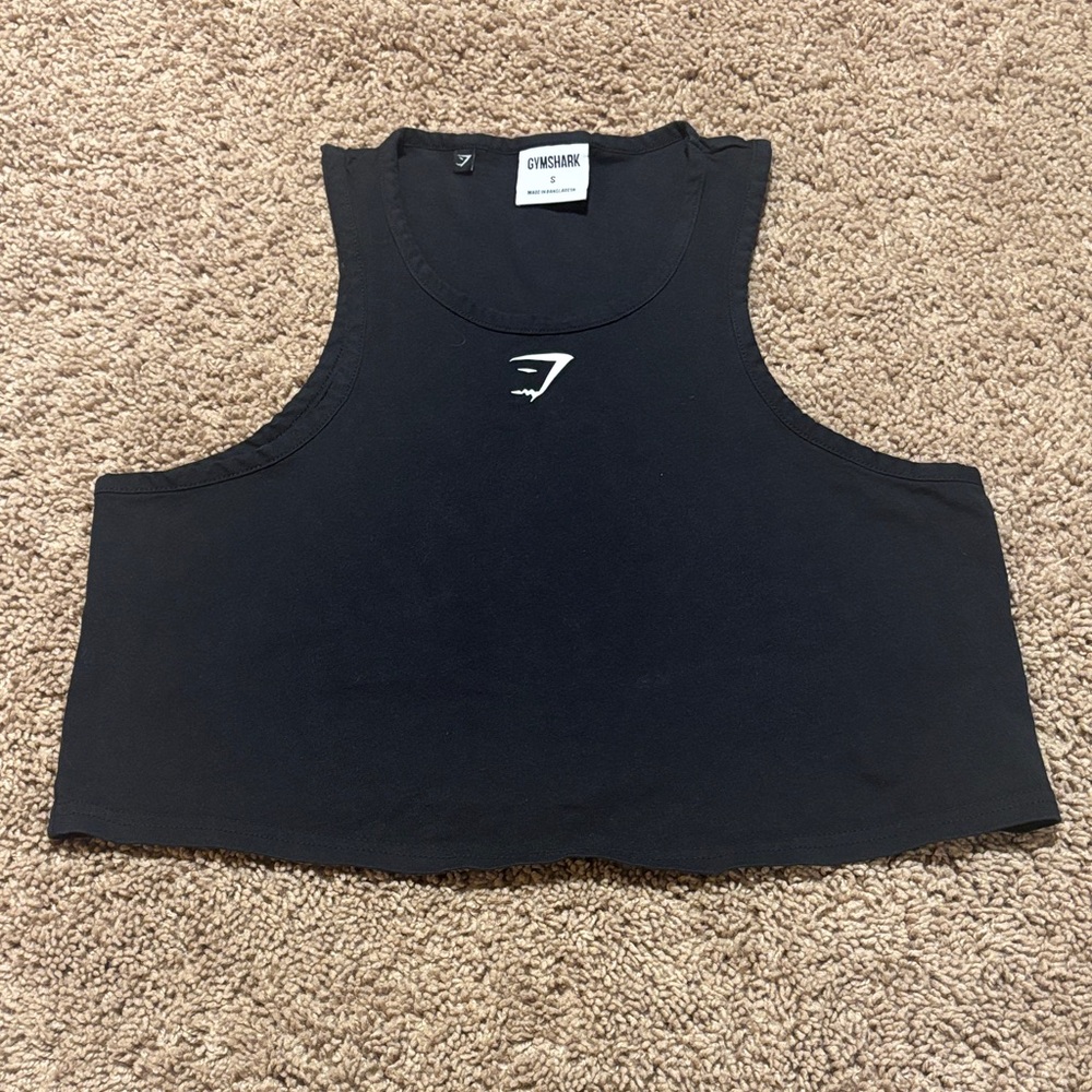 Gymshark Black Crop Muscle Tee with White Logo